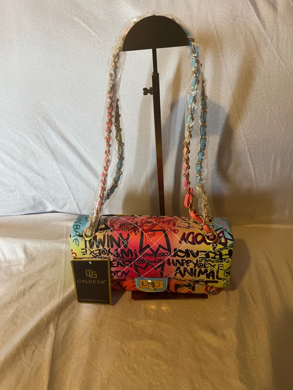 CALEESA Multicolor Graffiti Shoulder Bag with Chain Strap New With Tags